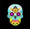 Mexican sugar skull with pink flower eyes, vector