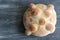 Mexican sweet bread, pan de muerto, papel picado and traditional skulls