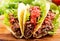 Mexican tacos with meat and salsa