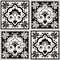 Mexican talavera ceramic tile vector seamless black and white pattern inspired by folk art from Mexico