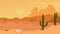 Mexican, Texas or Arisona desert nature landscape, cartoon dry desert scenery with mountain rocks, cactuses and skull