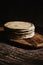 Mexican tortilla corn cob maize on wooden table in Mexico