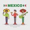 Mexican vector characters set. Mexican bandit, man with burrito and mariachi singer. Linear flat design.