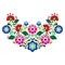 Mexican vibrant folk art style vector pattern with flowers, half wreath inspired by traditional embroidery from Mexico