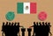 Mexican voters crowd silhouette in election with check marks and