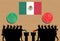 Mexican voters crowd silhouette in election with thumb icons and