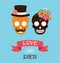 Mexican wedding invitation with two hipster skulls