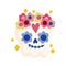 Mexican white skull with flower and heart decoration, mexico culture