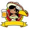 Mexican woman serving a cold beer and a taco. Vector illustration