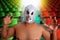 Mexican wrestling mask silver fighter gesture