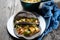 Mexican zucchini stew  tacos with blue tortilla