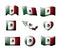 Mexico 3D flags collection colorful silhouettes in many forms