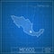 Mexico blueprint map template with capital city.
