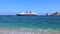 Mexico, Cabo San Lucas, Los Cabos, vacation cruise ship docked close to El Medano beach and scenic landmark tourist