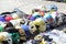 Mexico City, Mexico - August 23, 2023: Street stall selling masks of famous wrestlers from Mexican wrestling as souvenirs