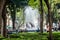 Mexico City, Mexico - October 26, 2018. Coyotes fountain, emblem of coyoacan in Coyoacan Park