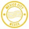 MEXICO CITY - MEXICO, words written on yellow postal stamp