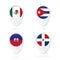 Mexico, Cuba, Haiti, Dominican Republic flag location map pin icon