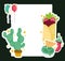 mexico culture burrito nachos guacamole cactus festive label layout