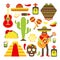 Mexico decorative icons set