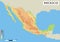Mexico. Detailed physical map of country colored according to elevation, with rivers, lakes, mountains. Topography and