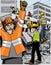 Mexico earthquake rescuers color illustration