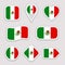 Mexico flag vector set. Mexican flags stickers collection. Isolated geometric icons. National symbols badges. Web, sport