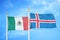 Mexico and Iceland two flags on flagpoles and blue cloudy sky