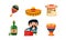 Mexico icons set, cute Mexican cartoon symbols vector Illustration on a white background