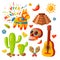 Mexico icons vector illustration traditional graphic travel tequila alcohol fiesta drink ethnicity aztec maraca sombrero