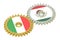 Mexico and Italy flags on a gears, 3D rendering