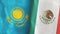 Mexico and Kazakhstan two flags textile cloth 3D rendering