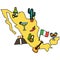 mexico map with set cultural icons