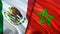 Mexico and Morocco flags. 3D Waving flag design. Mexico Morocco flag, picture, wallpaper. Mexico vs Morocco image,3D rendering.