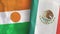 Mexico and Niger two flags textile cloth 3D rendering