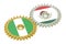 Mexico and Nigeria flags on a gears, 3D rendering