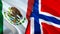 Mexico and Norway flags. 3D Waving flag design. Mexico Norway flag, picture, wallpaper. Mexico vs Norway image,3D rendering.