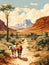 Mexico - A Painting Of Cows Walking On A Dirt Road With Mountains In The Background