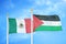 Mexico and Palestine two flags on flagpoles and blue cloudy sky