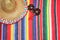 Mexico poncho sombrero maracas background fiesta