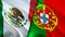 Mexico and Portugal flags. 3D Waving flag design. Mexico Portugal flag, picture, wallpaper. Mexico vs Portugal image,3D rendering