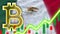 Mexico Realistic Flag with Neon Light Effect Bitcoin Icon Radial Blur Effect Fabric Texture 3D Illustration
