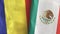 Mexico and Romania two flags textile cloth 3D rendering