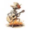 Mexico Skeleton Guitarist: A Satirical Fantasy Illustration With Detailed Shading