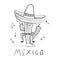 Mexico sketch cactus in sombrero - hand drawn mexican