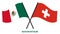 Mexico and Switzerland Flags Crossed And Waving Flat Style. Official Proportion. Correct Colors