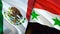 Mexico and Syria flags. 3D Waving flag design. Mexico Syria flag, picture, wallpaper. Mexico vs Syria image,3D rendering. Mexico