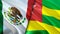 Mexico and Togo flags. 3D Waving flag design. Mexico Togo flag, picture, wallpaper. Mexico vs Togo image,3D rendering. Mexico Togo