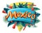 Mexico tropical leaves bright banner orange letters