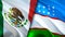 Mexico and Uzbekistan flags. 3D Waving flag design. Mexico Uzbekistan flag, picture, wallpaper. Mexico vs Uzbekistan image,3D